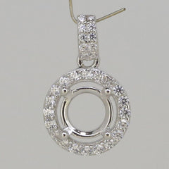 Sterling Silver Semi Mount Pendentif Réglage Rond RD 6x6mm Halo avec CZ - Syzjewelry