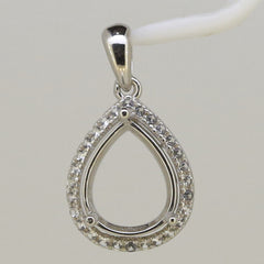 Sterling Silver Semi Mount Pendant Setting Pear PE 11x9mm W/ White Topaz - Syzjewelry