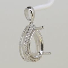 Sterling Silver Semi Mount Pendant Setting Pear PE 11x9mm W/ White Topaz - Syzjewelry