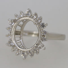 Sterling Silver Semi Mount Ring Setting OV 14x12mm W/ Halo White Topaz DK206 - Syzjewelry