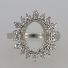 Sterling Silver Semi Mount Ring Setting OV 14x12mm W/ Halo White Topaz DK206 - Syzjewelry