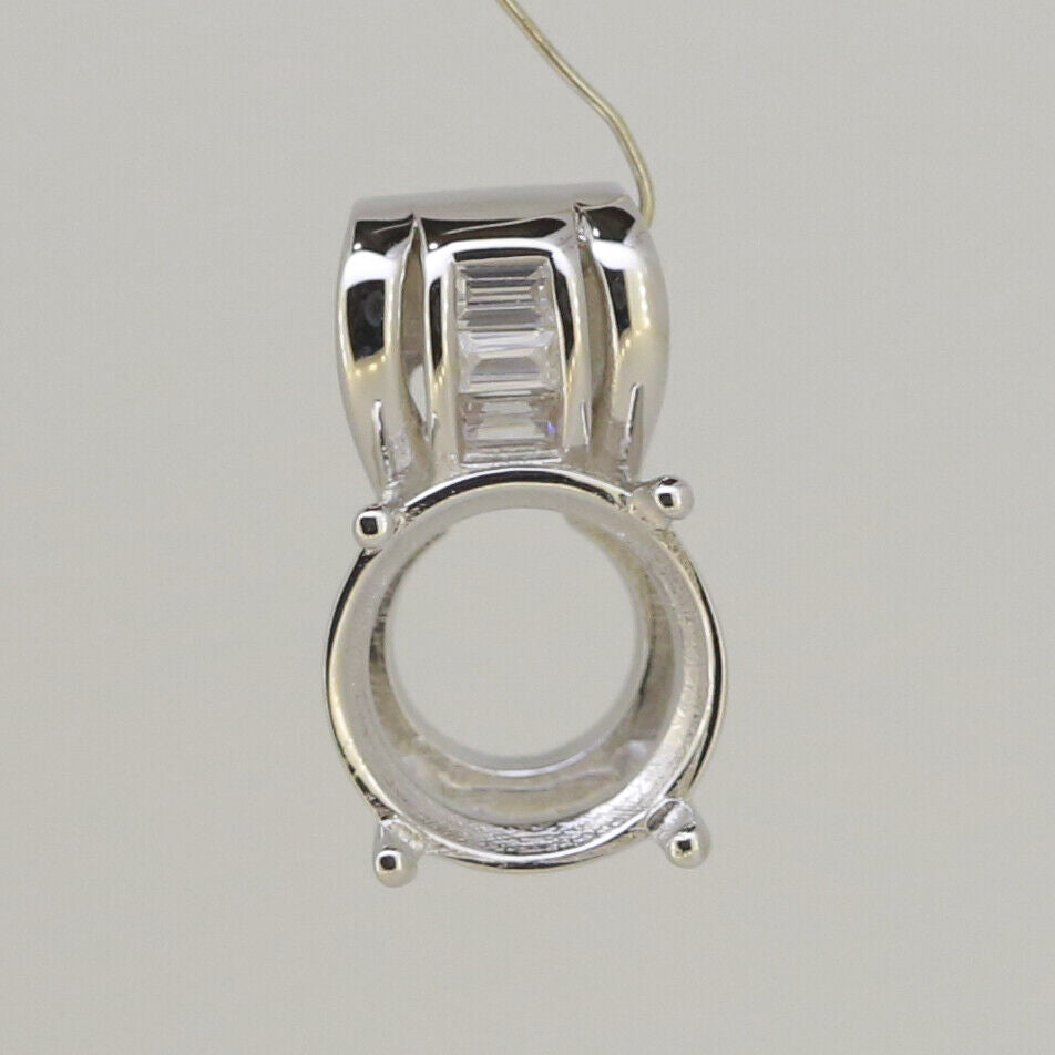 Sterling Silver Semi Mount Pendant Setting Round RD 10x10mm White Topaz - Syzjewelry