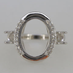 Sterling Silver Semi Mount Ring Setting Oval OV 16x12mm Cabochon White - Syzjewelry