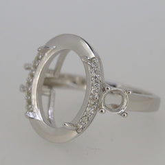 Sterling Silver Semi Mount Ring Setting Oval OV 16x12mm Cabochon White - Syzjewelry