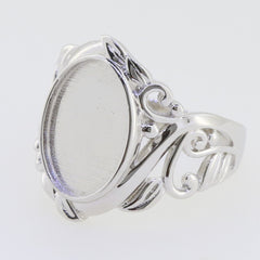 Sterling Silver Semi Mount Ring Setting Oval OV 14x10mm Cabochon White DK196 - Syzjewelry