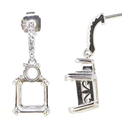 Sterling Silver Semi Mount Earrings Setting Square SQ 8x8mm RD 4x4mm Fleur De Li - Syzjewelry