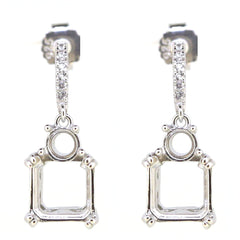 Sterling Silver Semi Mount Earrings Setting Square SQ 8x8mm RD 4x4mm Fleur De Li - Syzjewelry