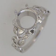 Art Nouveau Style Sterling Silver Semi Mount Ring Setting Round RD 10x10mm D - Syzjewelry