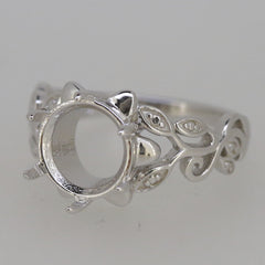 Art Nouveau Style Sterling Silver Semi Mount Ring Setting Round RD 10x10mm D - Syzjewelry