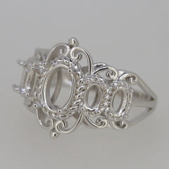 Edwardian Style Sterling Silver Semi Mount Ring Setting Oval OV 8x6mm 5x3mm - Syzjewelry