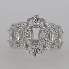 Edwardian Style Sterling Silver Semi Mount Ring Setting Oval OV 8x6mm 5x3mm - Syzjewelry