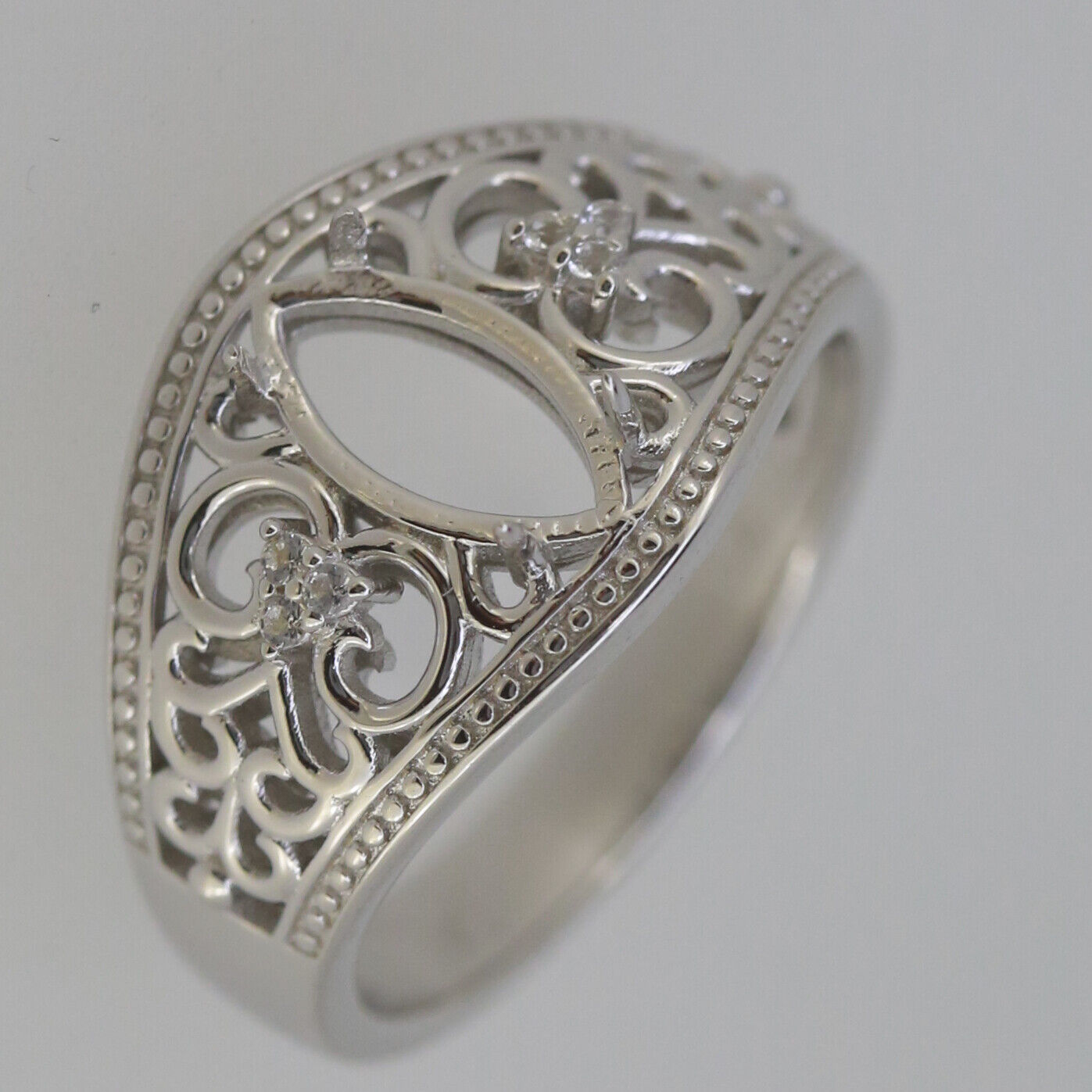 Art Nouveau Style Sterling Silver Semi Mount Ring Setting MQ 10x5mm - Syzjewelry