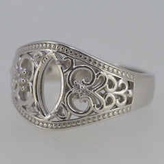 Art Nouveau Style Sterling Silver Semi Mount Ring Setting MQ 10x5mm - Syzjewelry