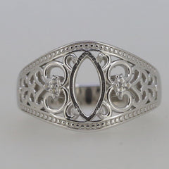 Art Nouveau Style Sterling Silver Semi Mount Ring Setting MQ 10x5mm - Syzjewelry