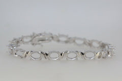 Sterling Silver Semi Mount Tennis Bracelet Setting OV 8x6mm 7 inch WhiteT - Syzjewelry