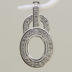 Sterling Silver Semi Mount Pendant Setting OV 9x7mm White Topaz - Syzjewelry