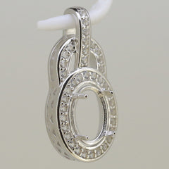 Sterling Silver Semi Mount Pendant Setting OV 9x7mm White Topaz - Syzjewelry