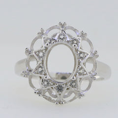 Sterling Silver Semi Mount Ring Setting OV 9x7mm OV 4x3mm Cluster Ring N0361 - Syzjewelry