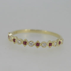 Delicate 10K Yellow Gold Natural Ruby and Moissanite Band Ring - Syzjewelry