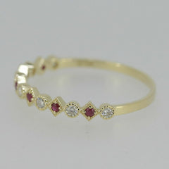 Delicate 10K Yellow Gold Natural Ruby and Moissanite Band Ring - Syzjewelry