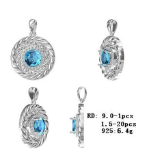 Sterling Silver Semi Mount Pendant Setting Round RD 9x9mm White Topaz KS-PJC - Syzjewelry