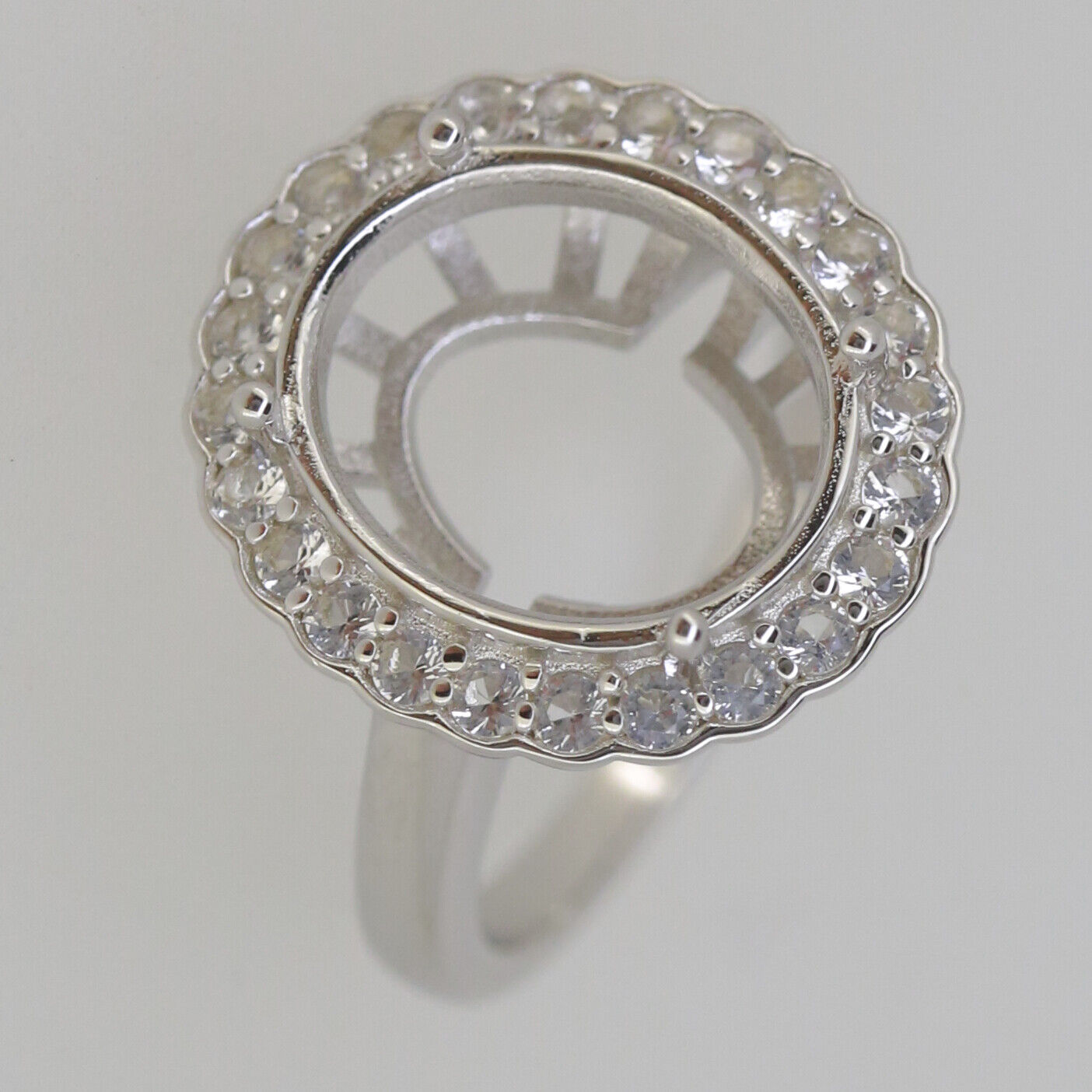 Sterling Silver Semi Mount Ring Setting OV 14x12mm W/ Halo White Topaz - Syzjewelry