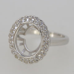 Sterling Silver Semi Mount Ring Setting OV 14x12mm W/ Halo White Topaz - Syzjewelry