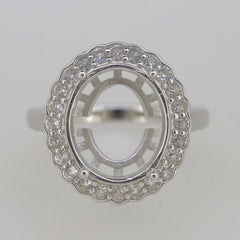 Sterling Silver Semi Mount Ring Setting OV 14x12mm W/ Halo White Topaz - Syzjewelry