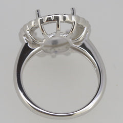 Sterling Silver Semi Mount Ring Setting OV 14x12mm W/ Halo White Topaz - Syzjewelry