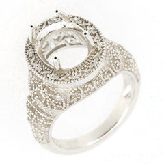 Filigree 14K White Gold Semi Mount Ring Setting OV11x9mm - Syzjewelry