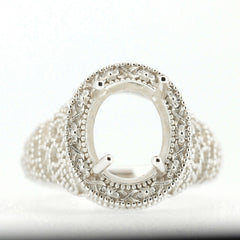 Filigree 14K White Gold Semi Mount Ring Setting OV11x9mm - Syzjewelry