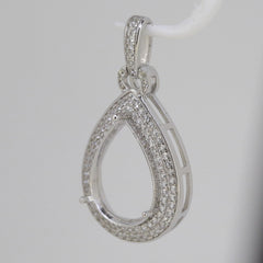 Sterling Silver Semi Mount Pendants Setting Pear PE 15x11mm Double Halo Topaz So - Syzjewelry