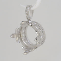 Sterling Silver Semi Mount Pendant Setting Round RD 18x18mm White Topaz - Syzjewelry