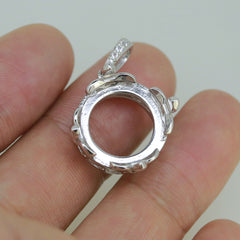 Sterling Silver Semi Mount Pendant Setting Round RD 18x18mm White Topaz - Syzjewelry