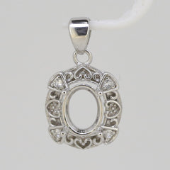 Sterling Silver Semi Mount Pendant Setting Oval OV 9x7mm White Topaz - Syzjewelry