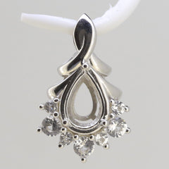 Sterling Silver Semi Mount Pendants Setting Pear PE 9x6mm White Topaz - Syzjewelry