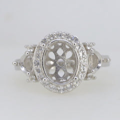 Sterling Silver Semi Mount Ring Setting OV 10x8mm RD 5x5mm White Topaz - Syzjewelry