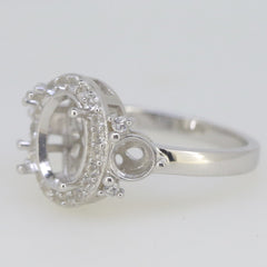 Sterling Silver Semi Mount Ring Setting OV 10x8mm RD 5x5mm White Topaz - Syzjewelry