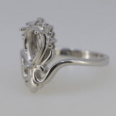 Sterling Silver Semi Mount Ring Setting Pear PE 9x6mm Tiara Ring White - Syzjewelry