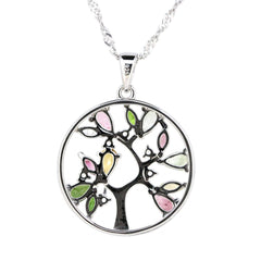 Tree of Life Necklace with Multi Color Tourmaline Sterling Silver Pend Solid - Syzjewelry