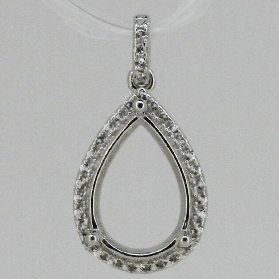 Sterling Silver Semi Mount Pendant Setting Pear PE 13x9mm W/ White Topaz - Syzjewelry