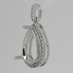 Sterling Silver Semi Mount Pendant Setting Pear PE 13x9mm W/ White Topaz - Syzjewelry