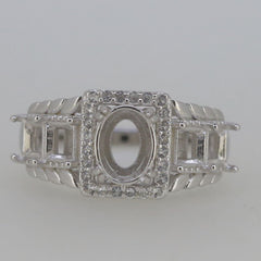 14K White Gold Semi Mount Ring Setting Oval OV 8x6mm Princess 4x4mm 5 Stone - Syzjewelry