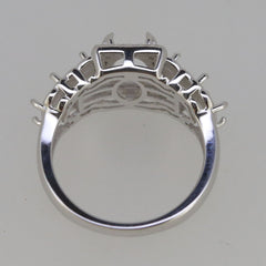 14K White Gold Semi Mount Ring Setting Oval OV 8x6mm Princess 4x4mm 5 Stone - Syzjewelry