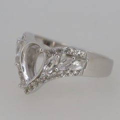 14K White Gold Semi Mount Ring Setting Pear PE 10x8mm Chevron Split Shank Marqui - Syzjewelry