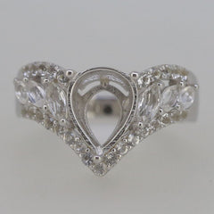 14K White Gold Semi Mount Ring Setting Pear PE 10x8mm Chevron Split Shank Marqui - Syzjewelry