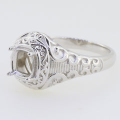 Sterling Silver Semi Mount Ring Setting Cushion CU 6x6mm Vintage Repro - Syzjewelry