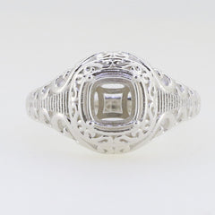 Sterling Silver Semi Mount Ring Setting Cushion CU 6x6mm Vintage Repro - Syzjewelry