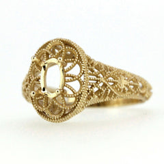 Filigree14K Yellow Gold Semi Mount Ring Setting Oval OV 6x4mm Vintage Repro Soli - Syzjewelry