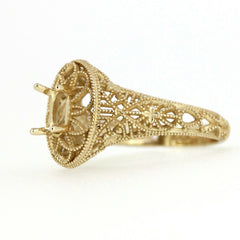 Filigree14K Yellow Gold Semi Mount Ring Setting Oval OV 6x4mm Vintage Repro Soli - Syzjewelry